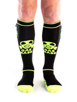 Gas Mask Party Socks with Pockets - Black/Neon yellow