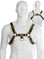 Genuine Leather BDSM Top Harness Black/Yellow