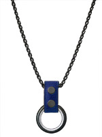 Black Metal Necklace with Cockrings - Blue Leather