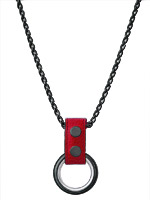 Black Metal Necklace with Cockrings - Red Leather