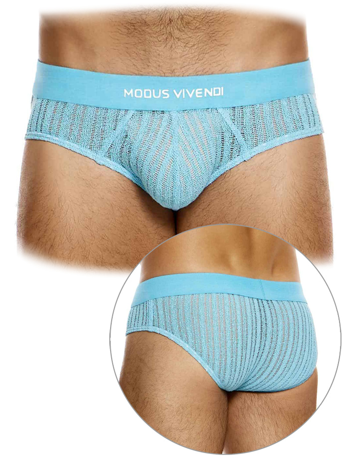 Striped Crochet Classic Brief - Hellblau