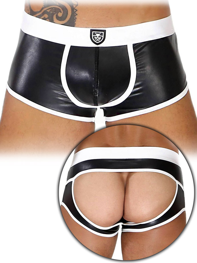 Fetish Bottomless Boxer - Schwarz/Wei