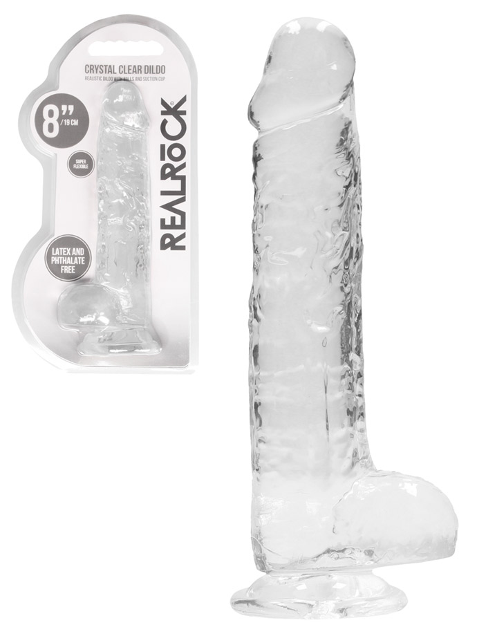 RealRock - Dildo 8 inch with Balls - Crystal Clear