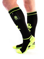 Gas Mask Party Socks with Pockets - Black/Neon yellow