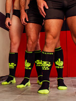 Gas Mask Party Socks with Pockets - Black/Neon yellow
