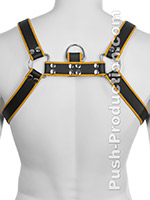 Echtledergeschirr BDSM Top Harness - Schwarz/Gelb