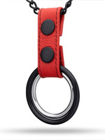 Black Metal Necklace with Cockrings - Red Leather