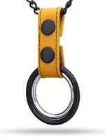 Black Metal Necklace with Cockrings - Yellow Leather
